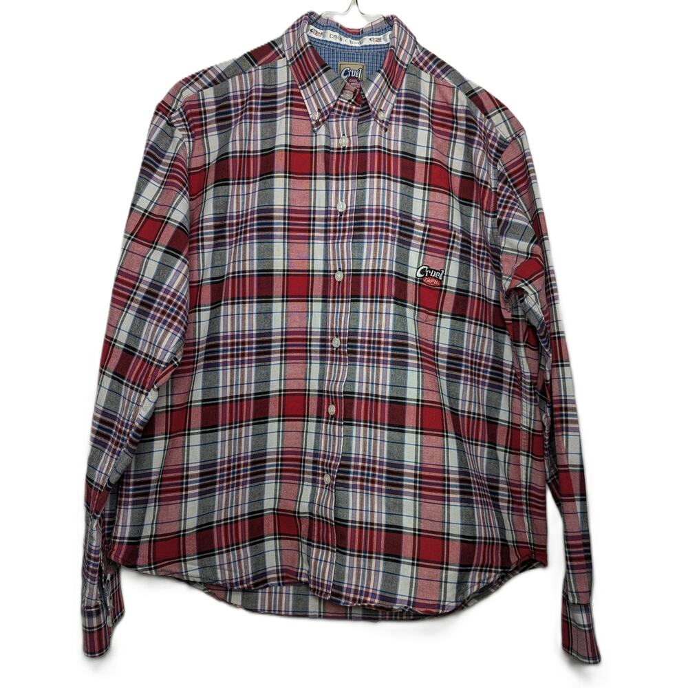 Cruel Girl Women's Shirt Medium Button Front Long Sleeve Red Plaid Cotton